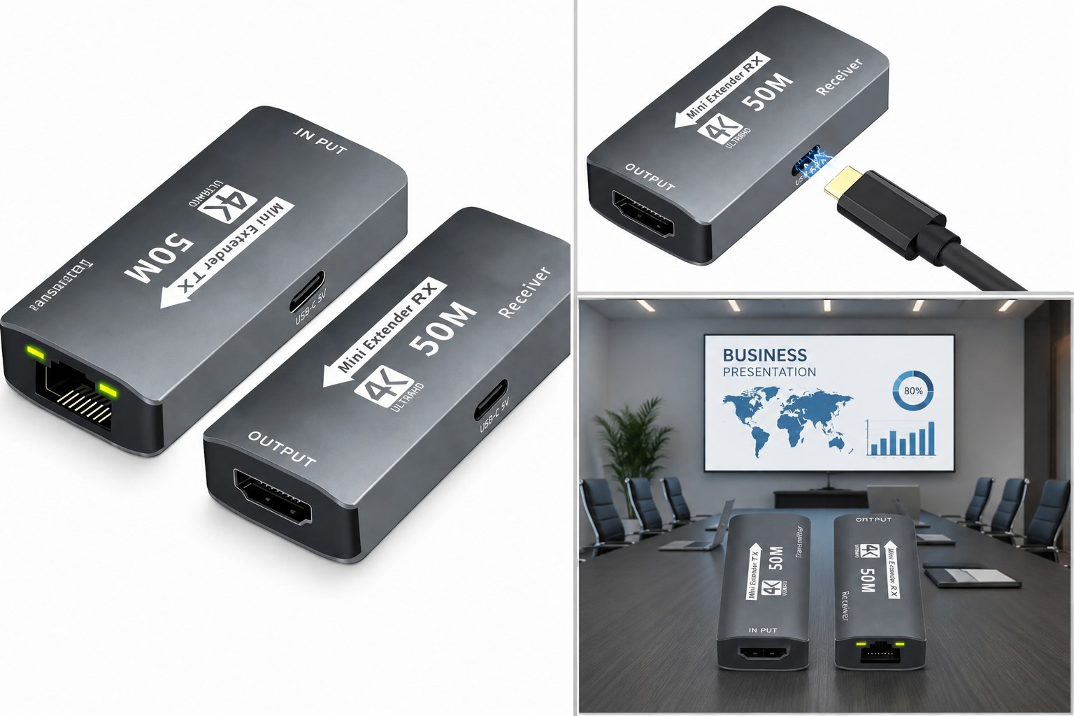 Extensor HDMI 4k 50m por Cable de Red Cat6/Cat6A