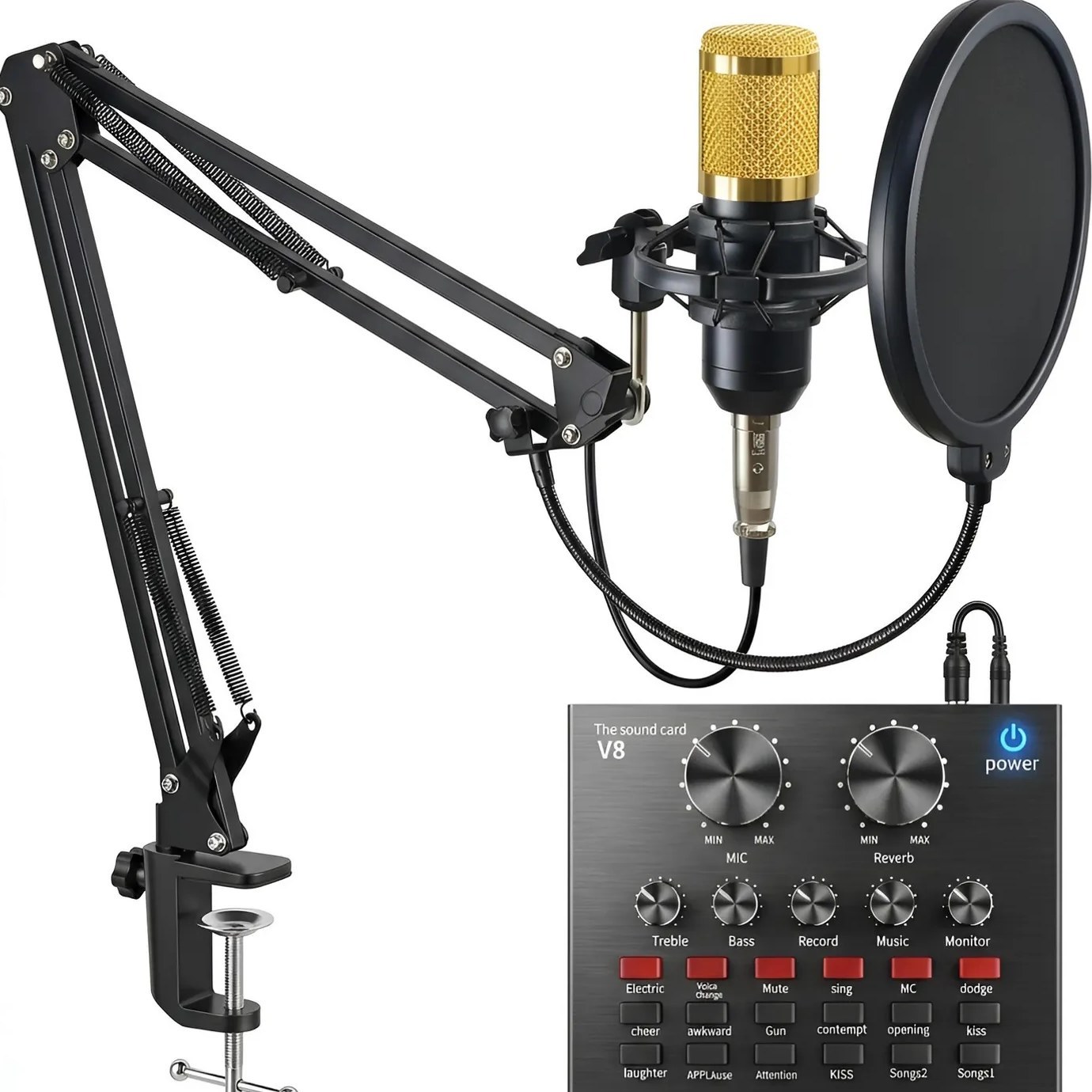 Kit Micrófono Condensador Estudio Y Tarjeta De Sonido V8