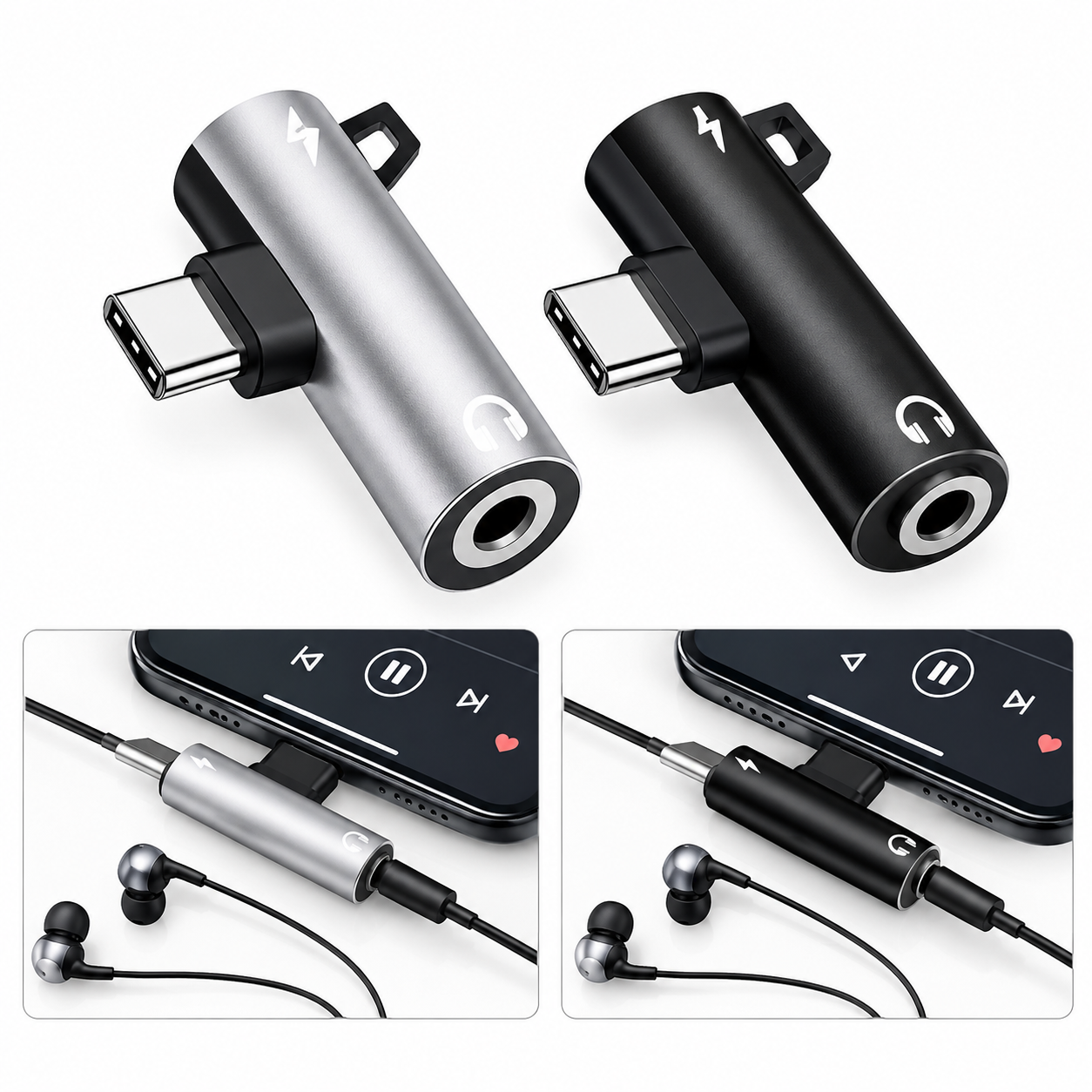 Adaptador USB Tipo C a Audio y carga