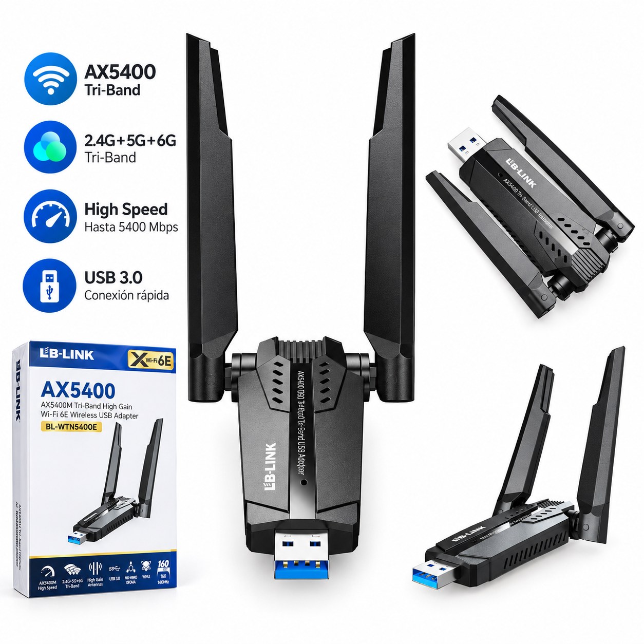 Adaptador WI-FI LB-LINK BL-WTN5400E. USB Tri Banda