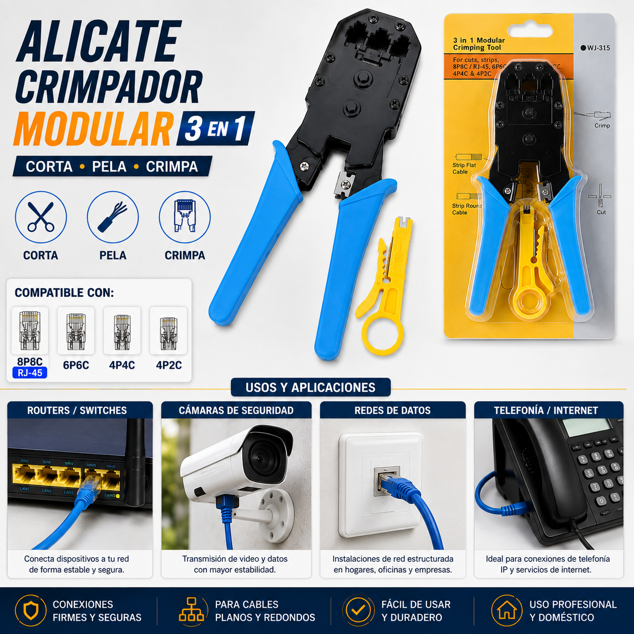 Alicate Crimpador Modular 3 en 1